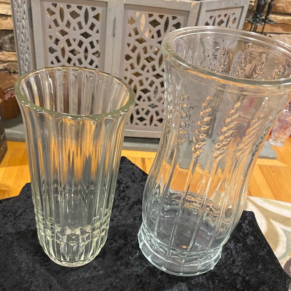 Set of Two Clear Glass Vases